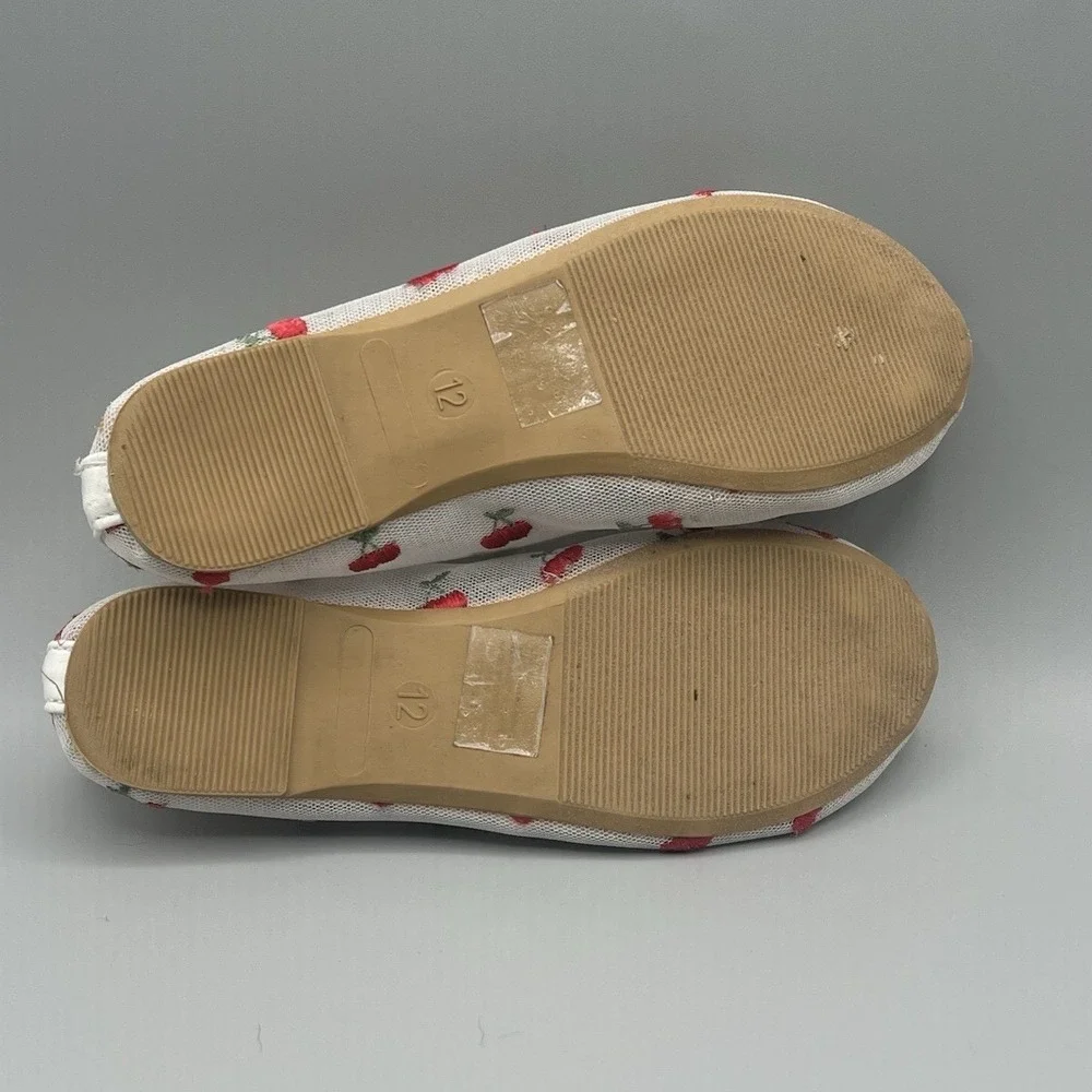 Bebe Girls White‎ and Red Flats Slippers with Cherries - Kids Youth Size 12
